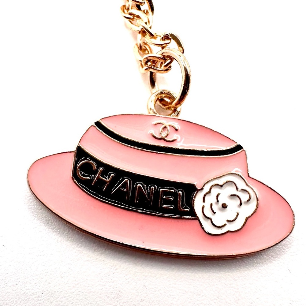 CC Gold and Pink Hat Pendant with Gold Plated Necklace - Picture 5 of 7